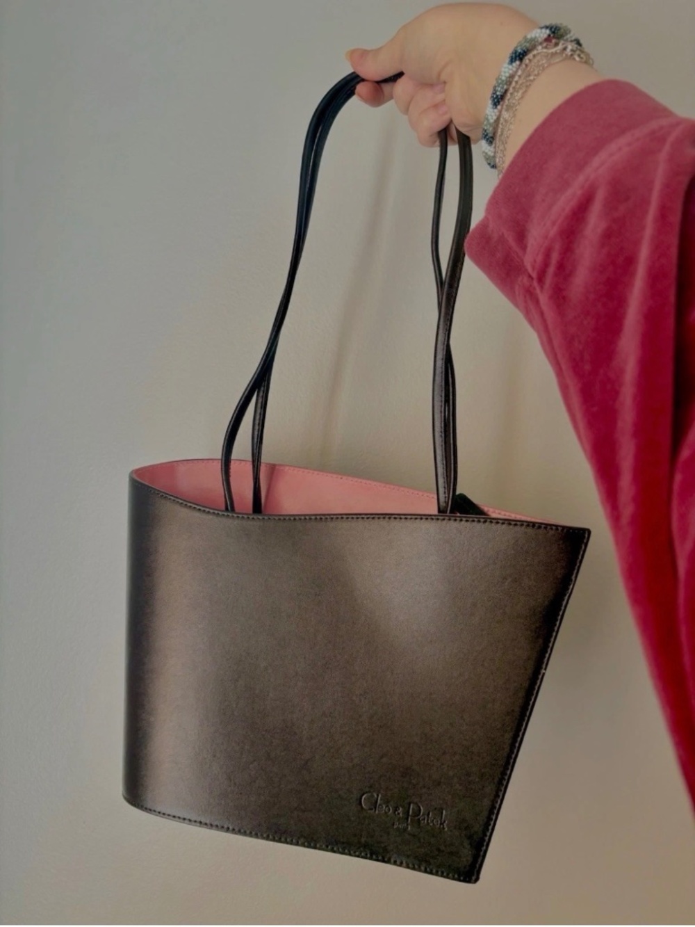 Cleo & Patek Paris Leather Brown and Pink Asymmetrical Structured Shoulder Bag